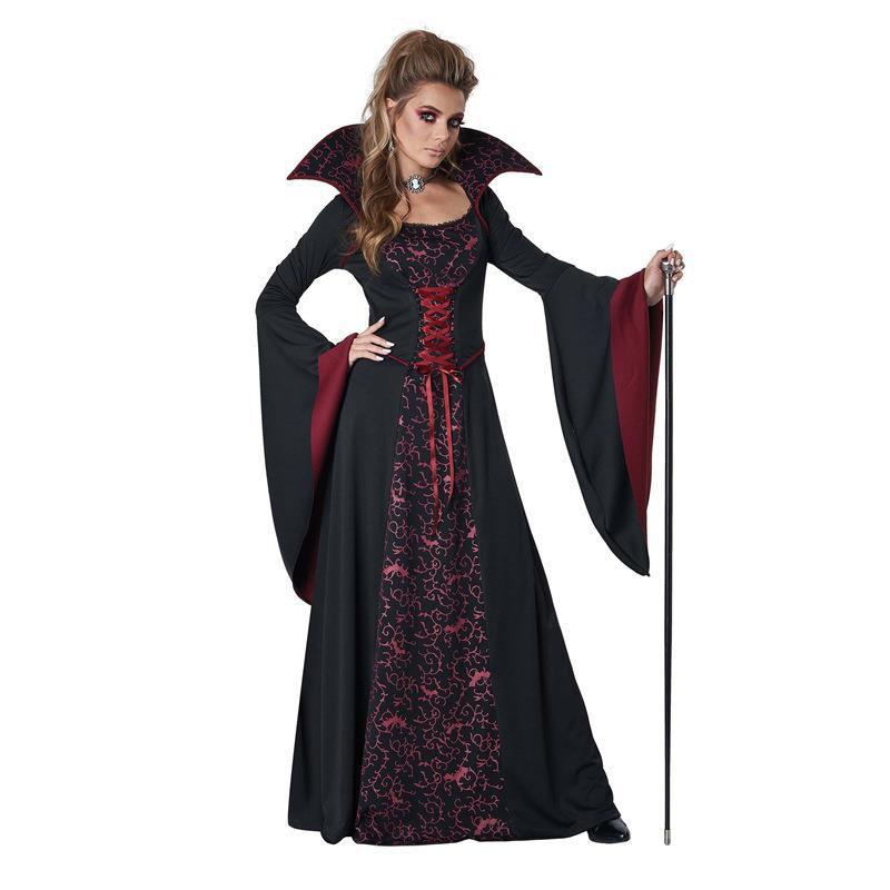 Halloween Vampire Queen Costume Cosplay Party Black 4-Way Stretch Dress Women