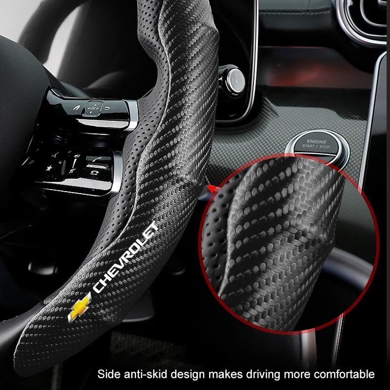Non-Slip Carbon Fiber Car Steering Wheel Cover For Chevrolet Colorado Cruze Captiva Malibu Trax Aveo Camaro Sonic Tahoe Impala Equinox Suburban