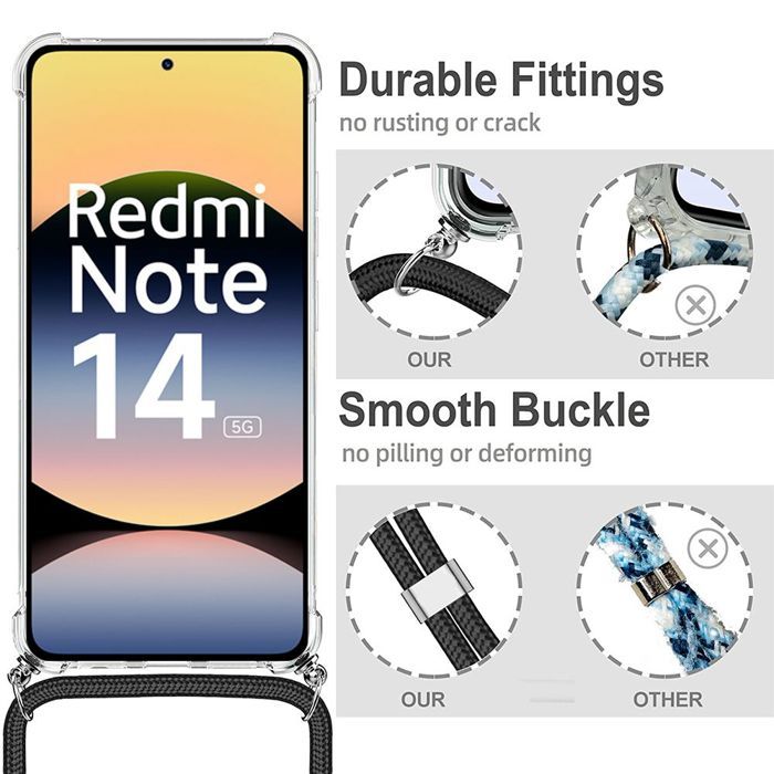 Coque pour Xiaomi Redmi Note 14 5G (pas pour 4G) - avec Bandoulière Violet - E.F.Connection®