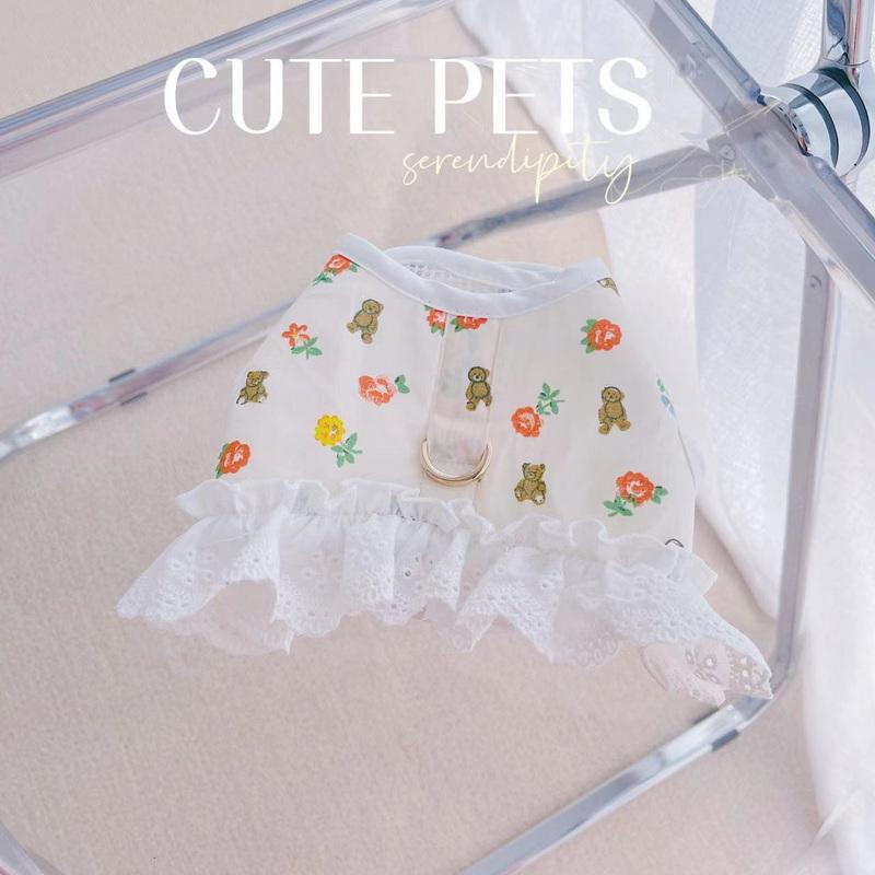 Dog Cat Harness Leash Set Adjustable Lace Floral Pet Harness Vest Cute Puppy Dog Princess Dress Skirt Walking Lead Chihuahua Pug