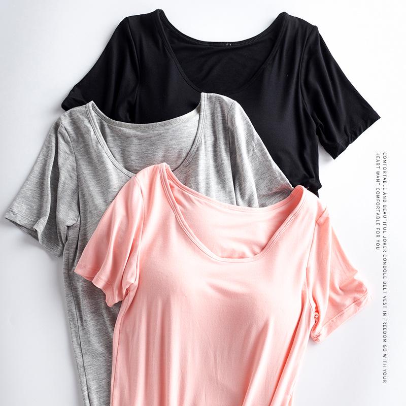 Спортивная футболка для йоги с короткими рукавами и встроенными подушечками — беспроводная, бюстгальтер не нужен — идеально подходит для лета и осени.