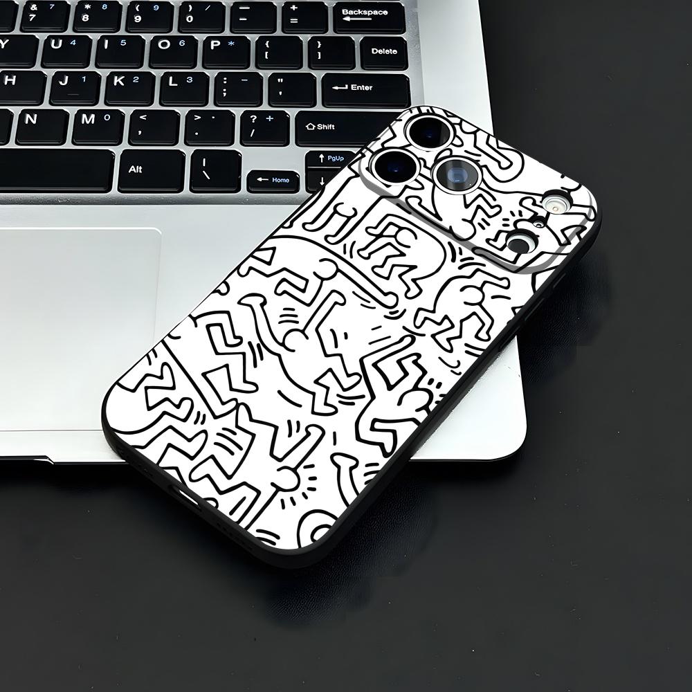 Artist K-H-haring Phone Case For IPhone 17 Air 16 E Pro Max 15 14 13 Mini 12 Pro 11 Max Plus Black Soft Shell