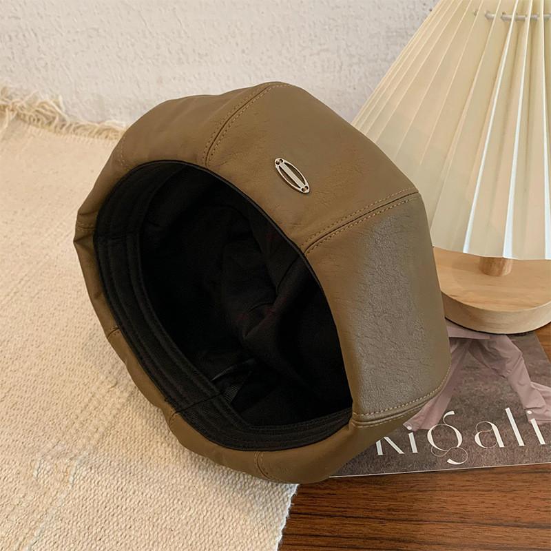 Кожаный Пу Шикарный Берет Для Женщин В Модных Коричневом, Черном И Бежевом Цветах Идеально Подходит Для Любителей Моды Весной Осенью