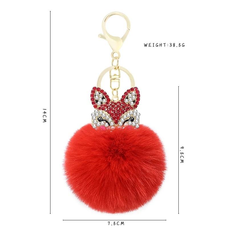 Милый мини-шар из меха лисы, брелок ручной работы, пушистый меховой помпон, шар, инкрустированный стразами, женская сумка, аксессуары, брелок для ключей от машины, подвеска
