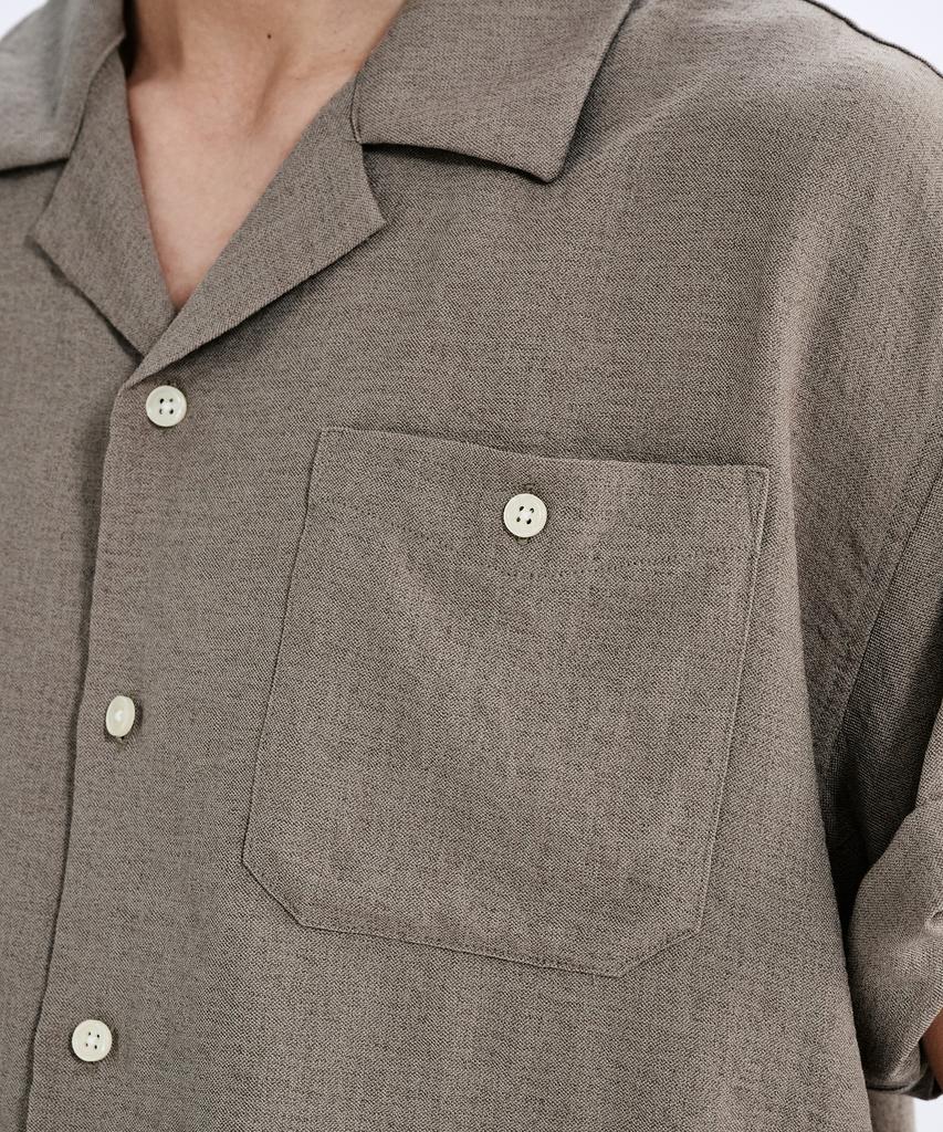 TAKEASY Linen-Like Roll-Up Half Shirt (Mocha)
