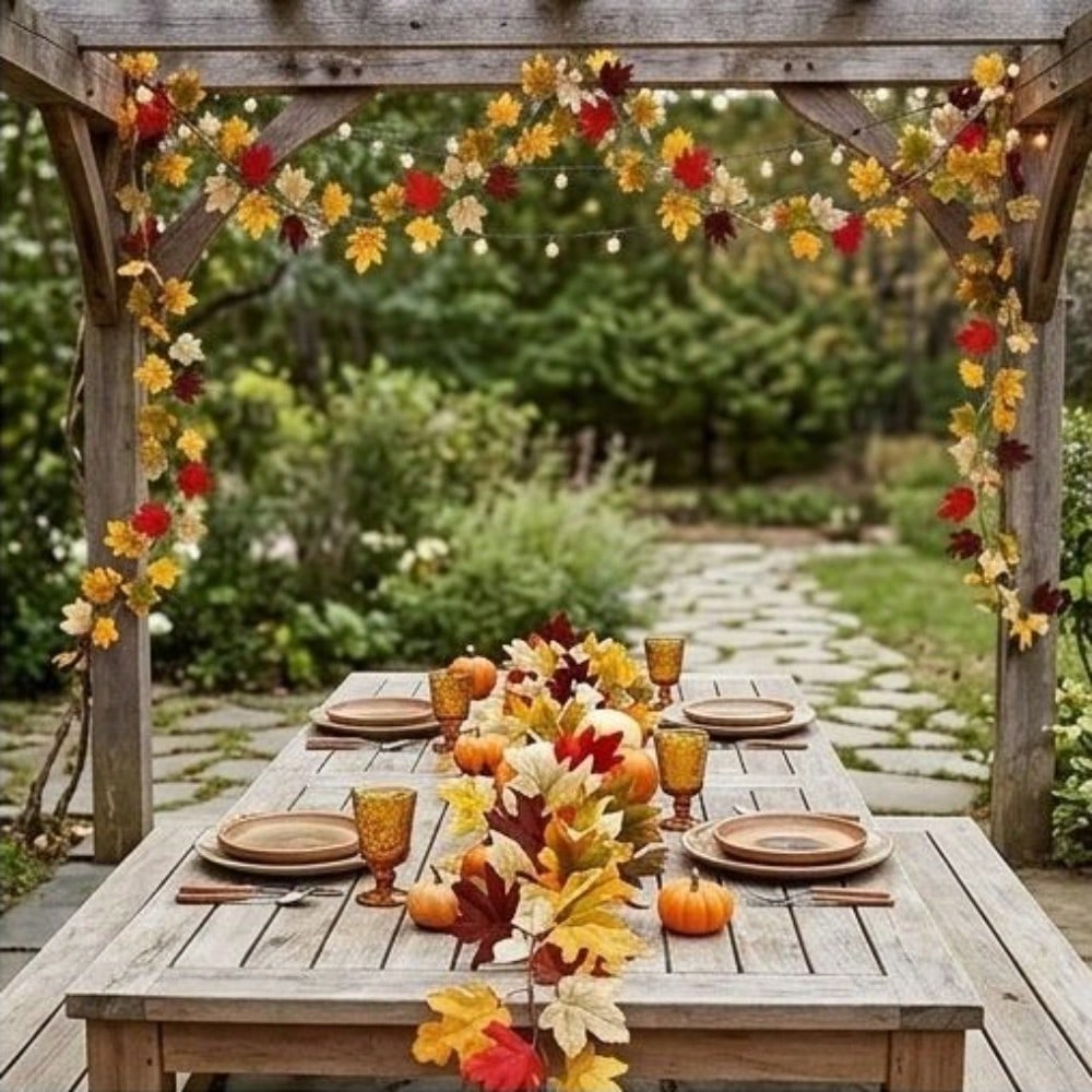2Pcs Fall Artificial Maple Leaf Wreath—Harvest Festival, Thanksgiving, and Halloween Decorations; Artificial Maple Leaves and Vine; Outdoor Garden