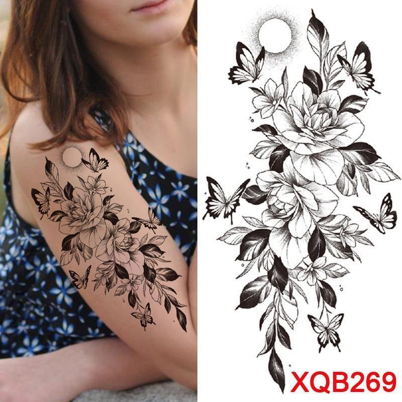 1 шт. татуировка наклейка водонепроницаемая временная татуировка дамы пион Дейзи олень луна цветок татуировка черный череп татуировка боди-арт нога татуировка всего тела наклейка