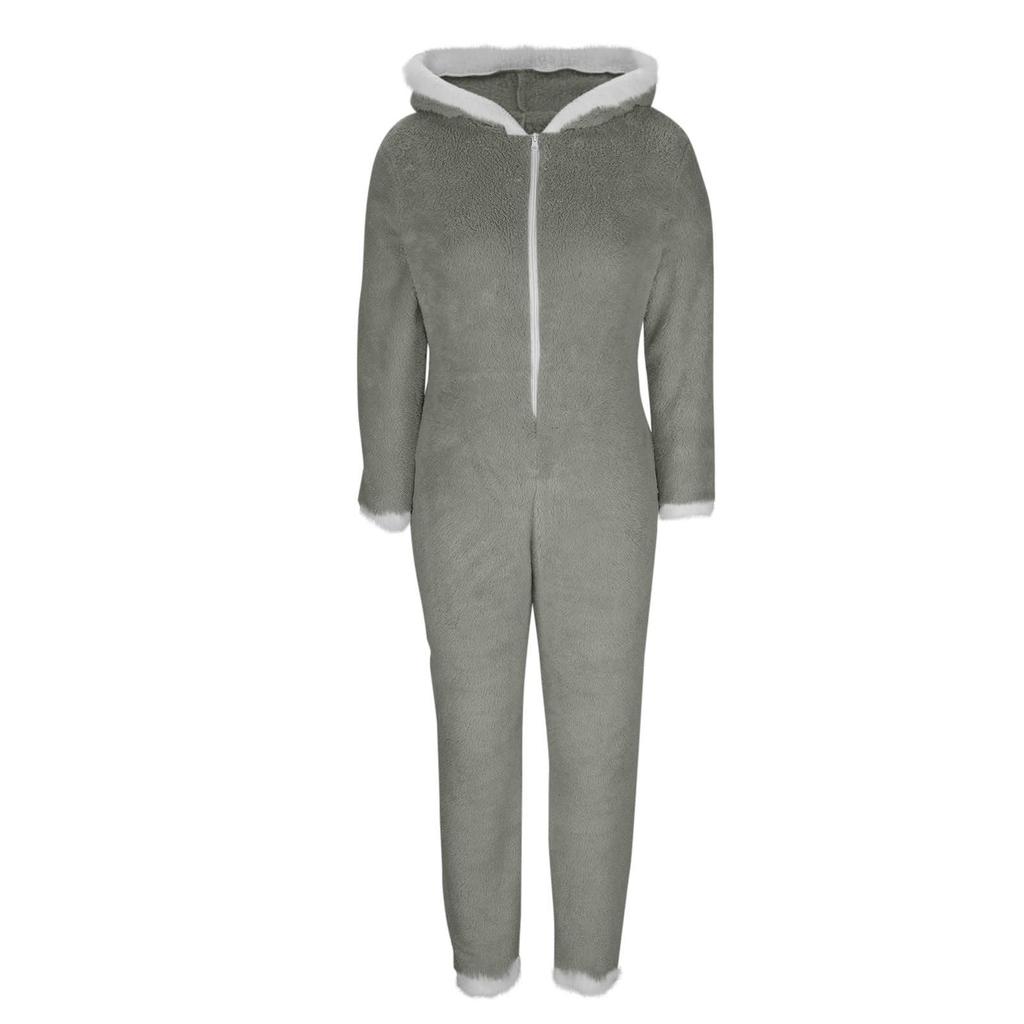 Hoodie Jumpsuits For Women Fleece Jumpsuit Pajamas Warm Romper Sleepwear Zipper Hooded