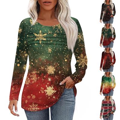 Женская футболка с принтом, длинный рукав, повседневная, выходного дня, модная, базовая, с круглым вырезом, обычная, топ