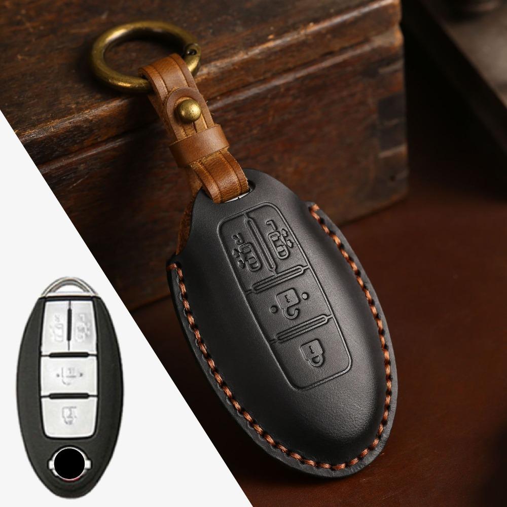 Genuine Crazy Horse Leather Key Cover Case for Nissan X Trail Qashqai Tiida Altima Sylphy Car Keys Protection