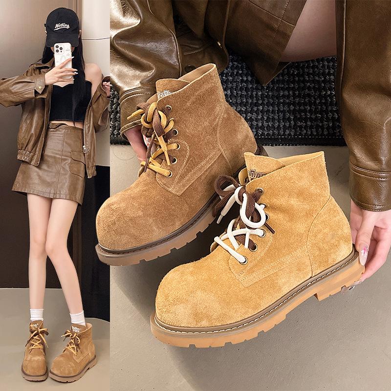 Ботинки Мартин женские осень 2025 новые ботильоны на платформе, красивые ковбойские ботинки, ретро ботильоны, одинарные ботинки, ботинки цвета ревеня