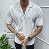 Street Trend Summer Solid Cardigan Short Sleeved Men's Stand Collar Button Patchwork Casual American Fashion Versatile Thin Tops