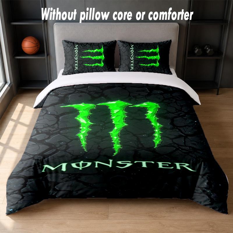 Monster Energy Design Bed Bedding Set 1 Duvet Cover + 2 Pillowcases Soft Breathable Household Bed Linens