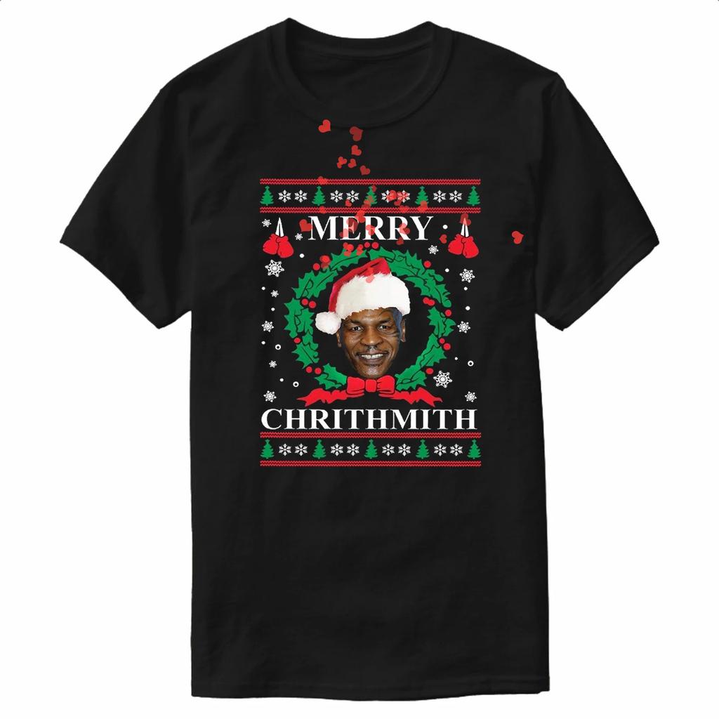 Mike Tyson Merry Chrithmith Christmas Hat Xmas Gift TShirt New 100 Cotton ONeck Short Sleeve Casual Mens Tshirt Size S3XL