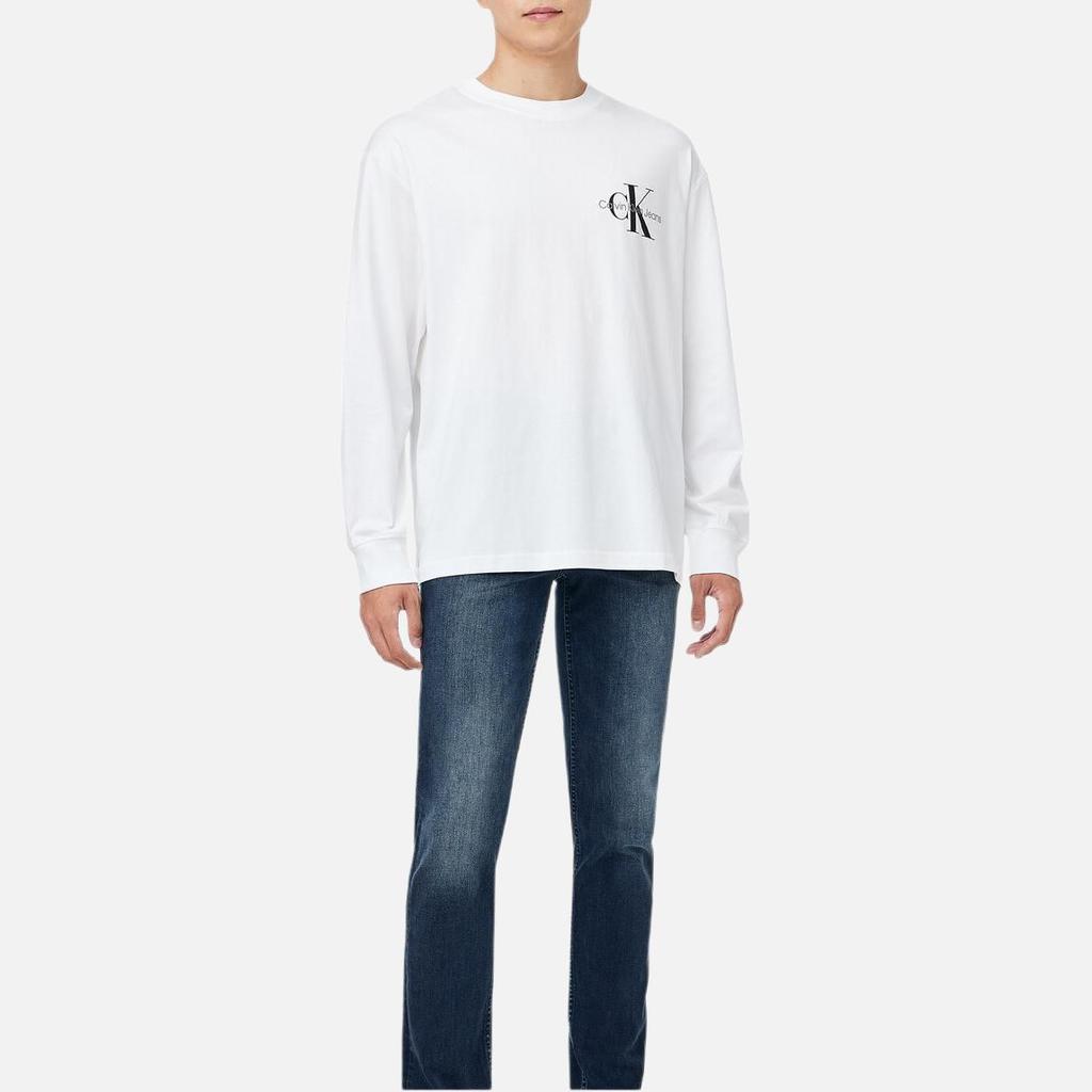 Calvin Klein Свободный крой, надпись, повседневная, удобная, с круглым вырезом, с длинным рукавом, футболка, унисекс, топы, ярко-белый, J327339-YAF