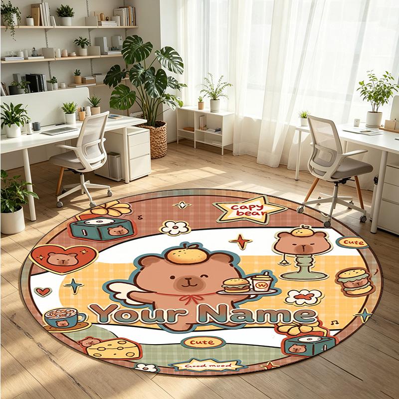 Wild Animals (95) Theme Round Crystal Velvet Rug Custom Name Text Personalized Floor Mat Home Decor Non Slip Crystal Carpet