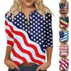 Женская модная повседневная новая свободная футболка с круглым вырезом на пуговицах и рукавами 3/4, женский топ с принтом ко Дню независимости