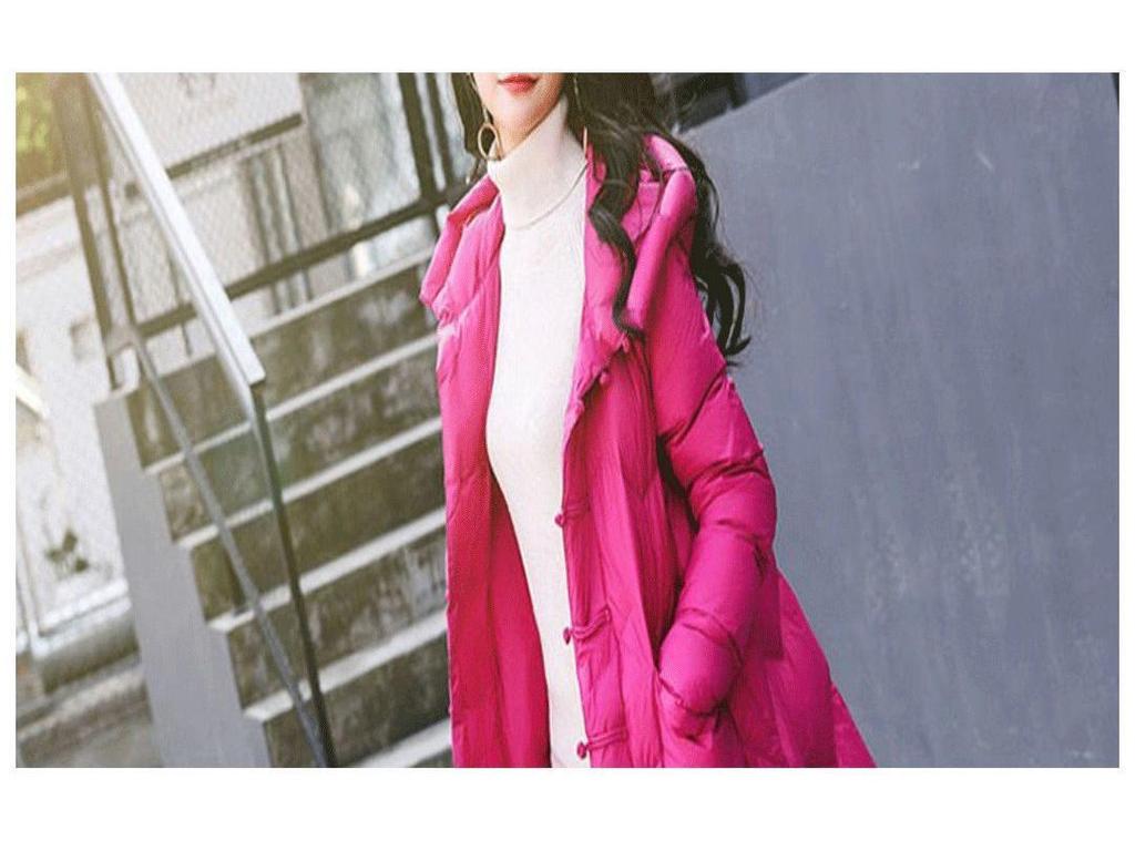 Women's Extra Long Retro Coat with Frog Button - New Version In White Duck Down, Chinese Ethnic Style