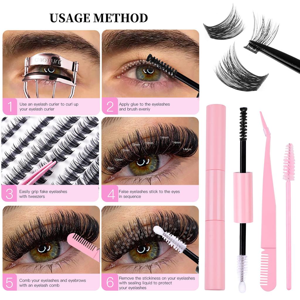 Одинарные пучки DIY накладные ресницы Большая емкость 30P + 40P Ресницы Самоклеящийся набор клея для ресниц