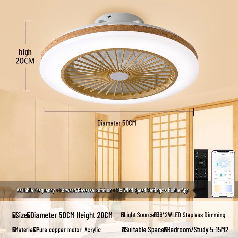 Japanese-Style Flush Mount Fan Light with Wood Grain, Chandelier for Living Room, Bedroom, Restaurant, 110V