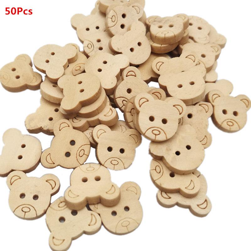 20 шт./50 шт./100 шт. Декоративные деревянные пуговицы в виде медведя Натуральные подвески в виде плюшевого мишки 2 отверстия Деревянные пуговицы для шитья для детей 7Nk247