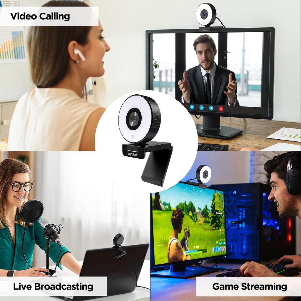 Веб-камера PAPALOOK со светодиодом HD1080P, 3 уровня яркости, штатив, автоматическая подсветка, потоковая передача в реальном времени, внешний веб-сайт от Streaming