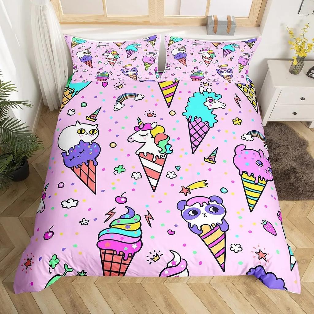 Rainbow Unicorn Duvet Cover Cute Dreamy Horse Comforter Cover Cartoon Little Unicorn Bedding Set Twin For Girl Teen Kawaii Gifts