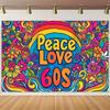 2D "Peace Love 60s" Hippie Backdrop with Psychedelic Flowers & Rainbow