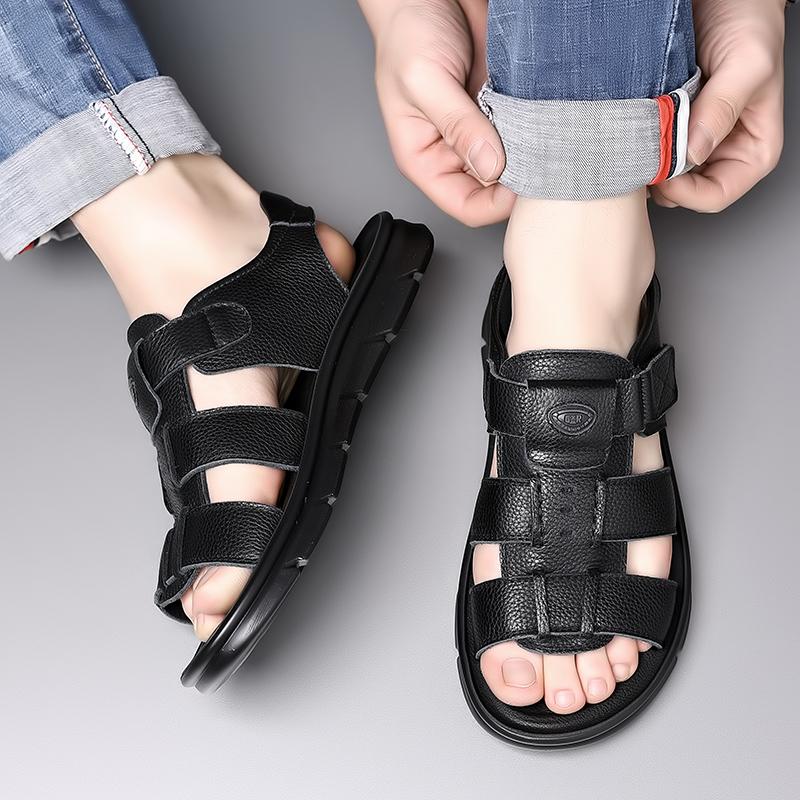 Fashion New Fashionable and High-quality Men's Top Layer Cowhide Roman Beach Shoes Summer Men's Breathable and Non Slip Outdoor Sandals