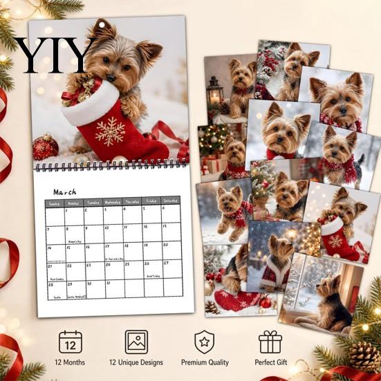 Yearly Schedule Organizer Yorkshire Terriers 2027 Wall Calendar, Dog Theme 12 Month Calendar with Practical Time Management Tool Cute Yorkie