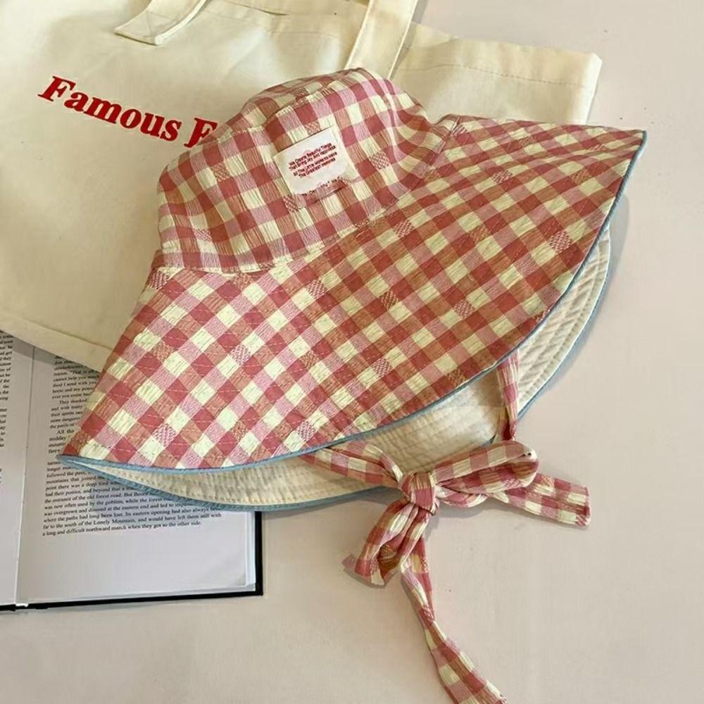 Summer Sunscreen Hat Two-sided Fisherman Caps Korean Plaid Bucket Cap Travel