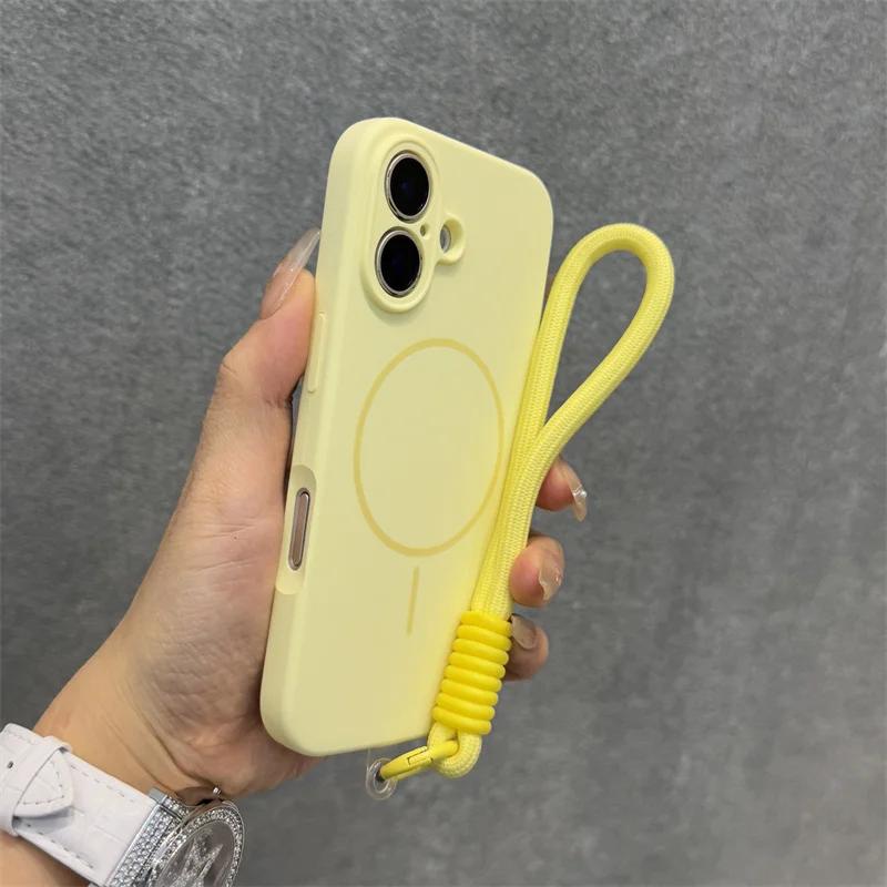 Оригинальный чехол Candy из жидкого силикона с MagSafe для iPhone 17 16 15 14 13 12 Pro Max, мягкий, противоударный, с магнитной ремешком-шнурком