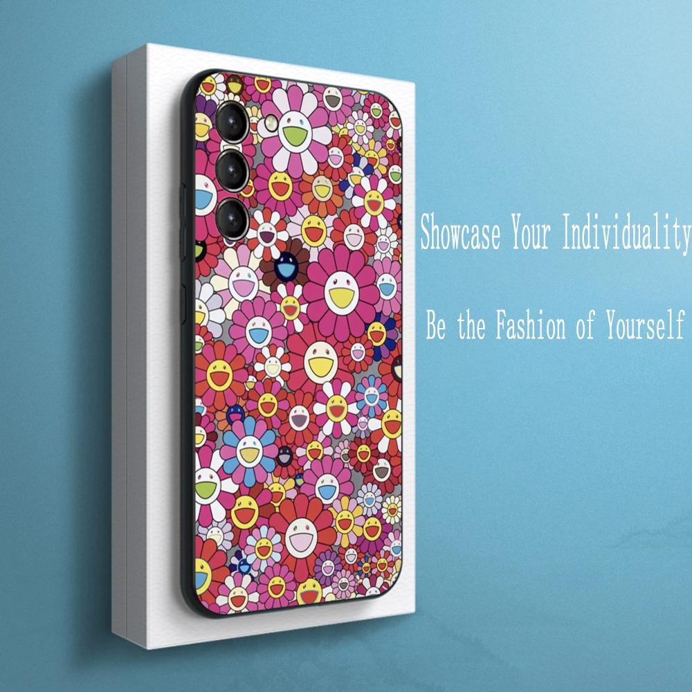 Чехол для телефона с рисунком подсолнуха в стиле М. Мураками для Samsung Galaxy S26 S25 S24 S23 S22 S21 Plus Ultra Note20 Мягкий Черный