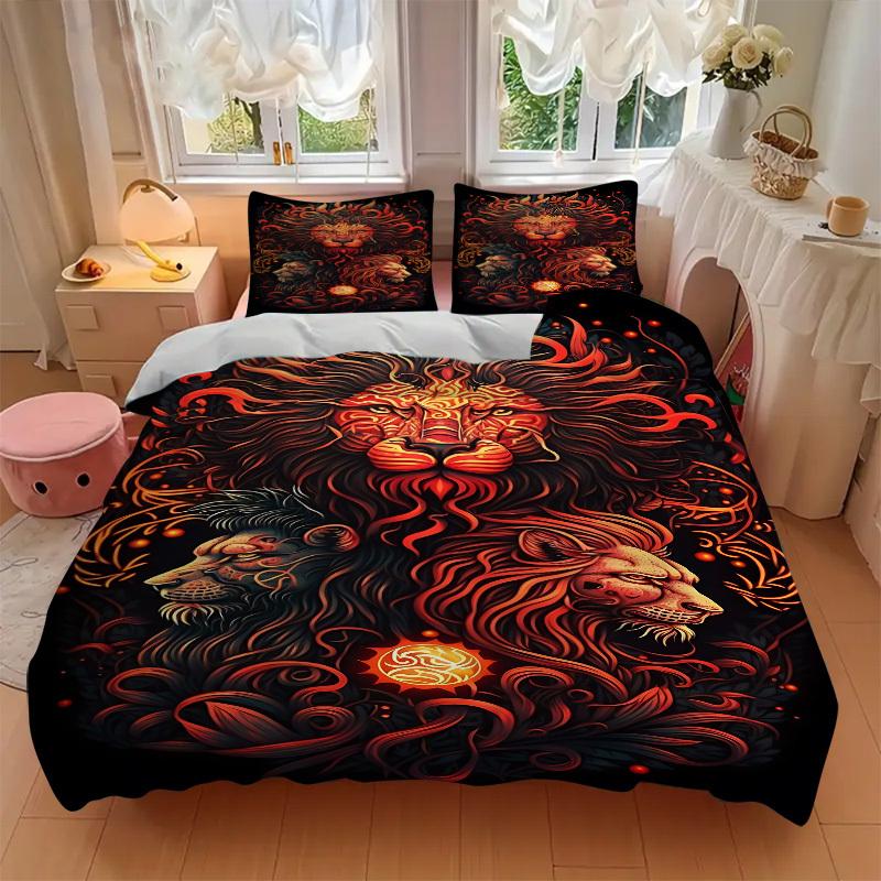 3pcs Lion Headgear Duvet Cover Set, 1 Duvet Cover + 2 Pillowcases (No Insert), High-Definition Print, Home & Dorm yy251123040