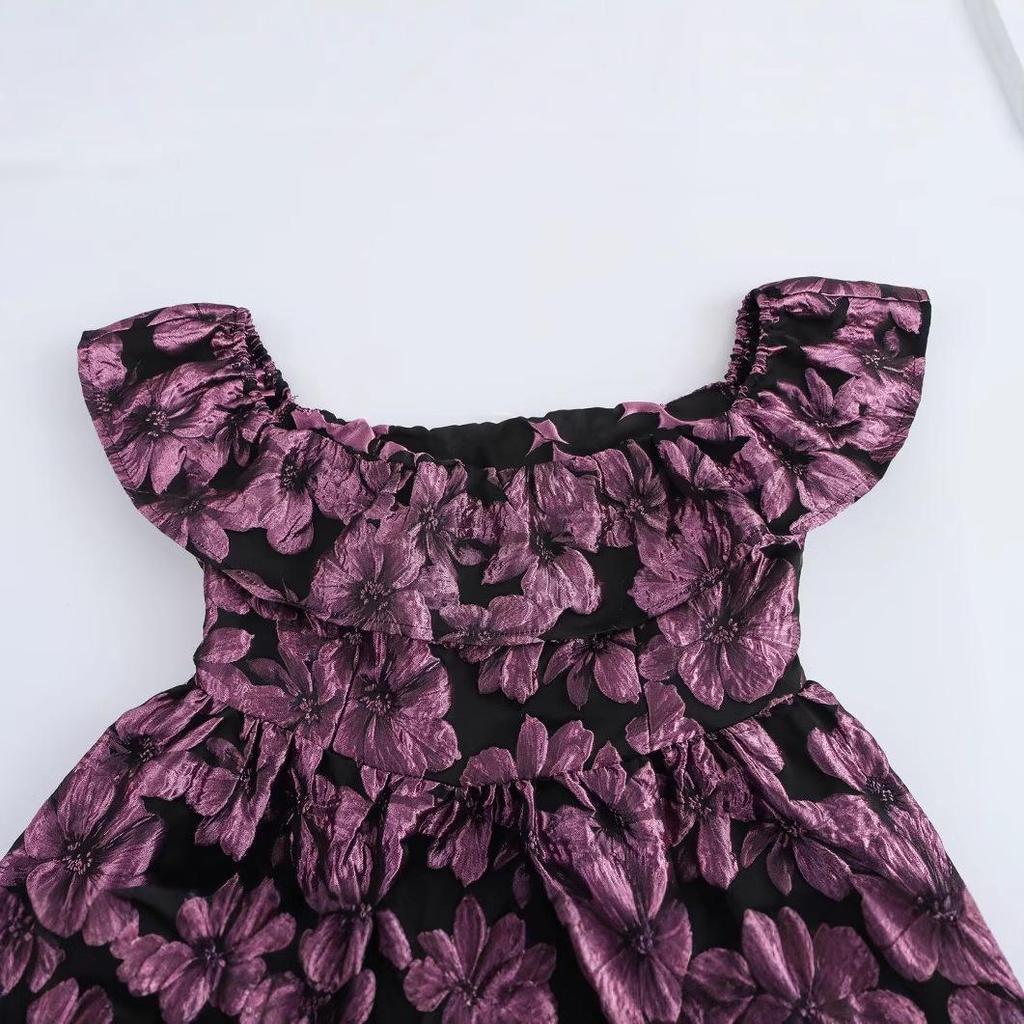 Spring 2025 Women's Off-Shoulder Jacquard A-Line Dress - European & American Style