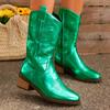 Новые осенне-зимние полусапоги женские вышитые с острым носком на блочном каблуке ковбойские сапоги в западном стиле