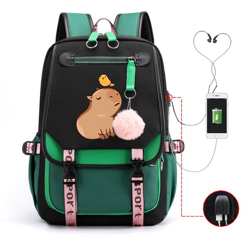 Милый рюкзак для отдыха и путешествий с принтом капибары и многофункциональным USB-портом