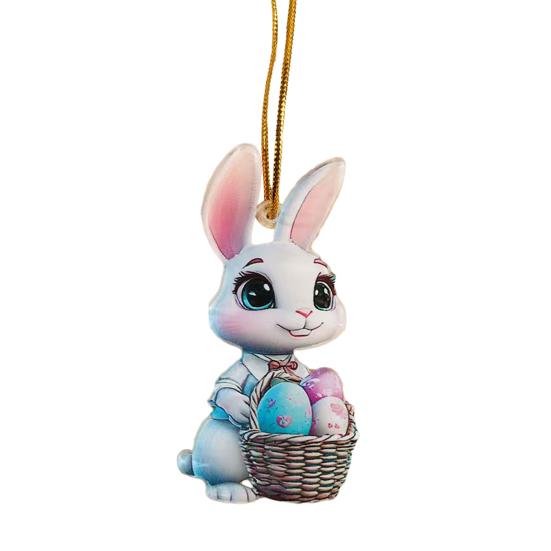 Easter Bunny Ornament 2D Flat Acrylic Bunny Car Rearview Mirror Charm Cartoon Bunny Egg Hanging