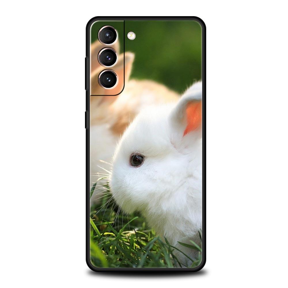Милый Белый Зайчонок Чехол для Телефона Samsung Galaxy S24 S23 S22 S20 Ultra S21 FE 5G S10 S9 Plus S10E S8 Мягкий Силиконовый Чехол