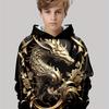 Vibrant Golden Dragon 3D Print Long Sleeve Hoodie for Boys - Fashion Hoodies with Stylish Design, Cozy Fleece Lining,
