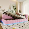 Daybed 140×200 Sleeper Sofa Hydraulic Storage LED Strip USB Type-C Bed Frame Slatted Frame (without Mattress) Velvet Pink