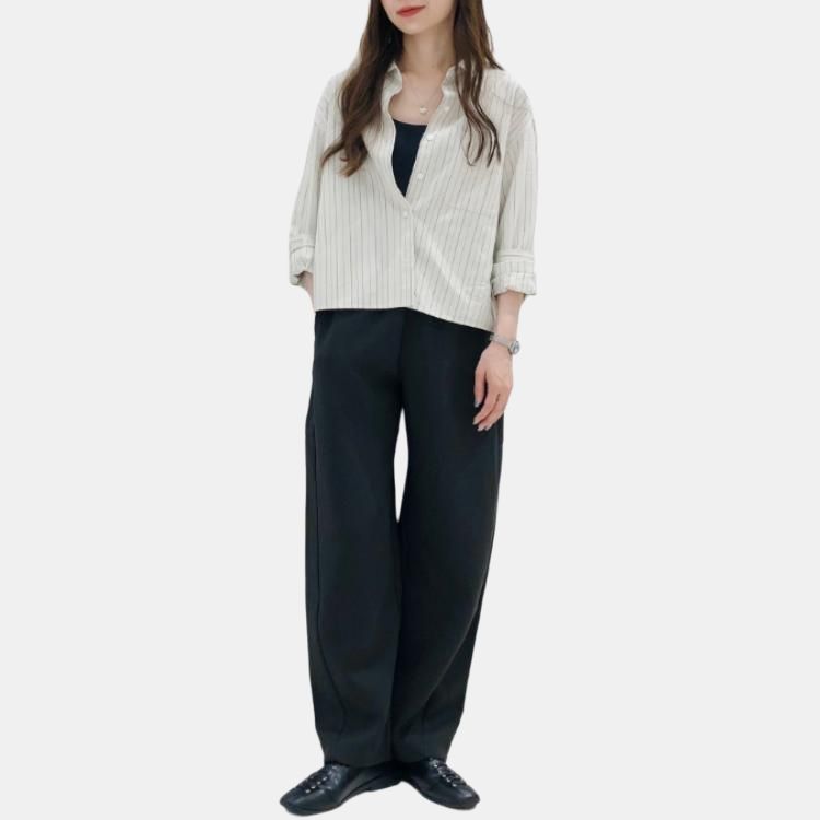 Uniqlo Полосатая Свободная Однобортная Рубашка с Длинным Рукавом Женские рубашки 483601-31
