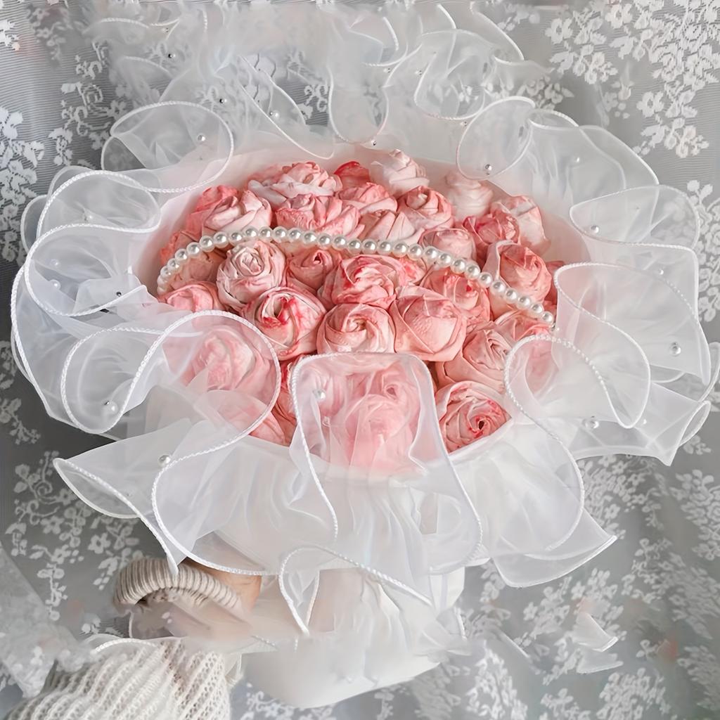 Кружевная лента из снежной пряжи 1 рулон 12 см Плотная плиссированная с бусинами Кружевная лента из снежной пряжи Лента для цветочной упаковки Лента для букета Блестящая жемчужная волнистая лента 1 м