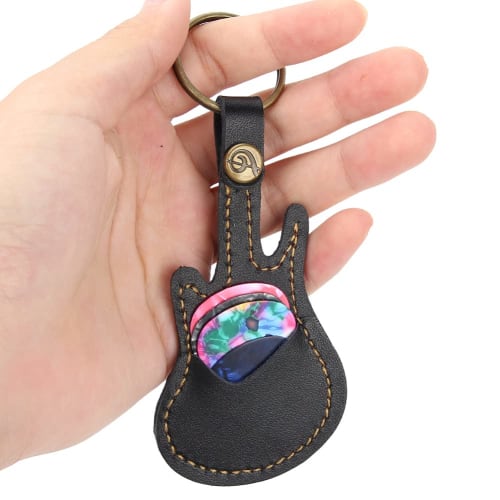 Guitar Pick Holder with 5 Picks, 12x5.2cm Electric Guitar Shape, Hangs from Keys, Compact, Ultra-Lightweight, Portable, and Easily Lost, Perfect Gift