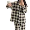 Korean version ins simple plaid pajamas women's spring and summer new girls long-sleeved home can be worn outside real shot