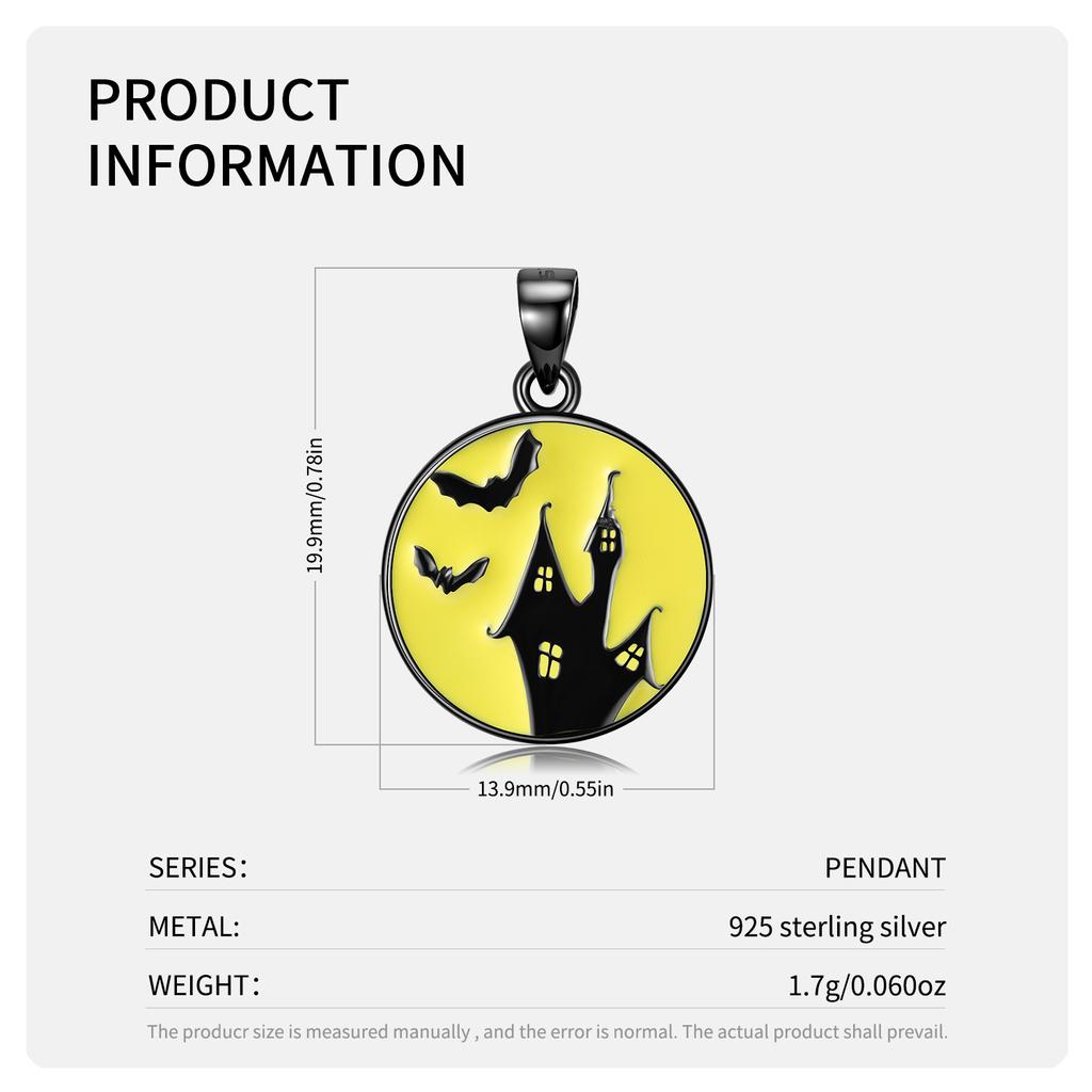 Подвеска в виде летучей мыши и замка для ожерелья, подлинная подвеска из стерлингового серебра 925 пробы с эмалью для женщин, цепочка, ожерелья, ювелирные изделия, подарок на Хэллоуин