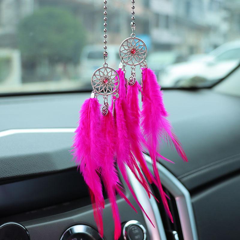Dream Catcher Car Pendant Feather Mirror Pendant Home Decor Ornaments Car Interior Accessories Dream Catcher Feather Car Pendant