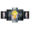 Jesus Christ Light And The Crucifixion 5 Piece Five Panel Wall Canvas Print Modern Art Poster Picture Home Decor Gift For Him For Her