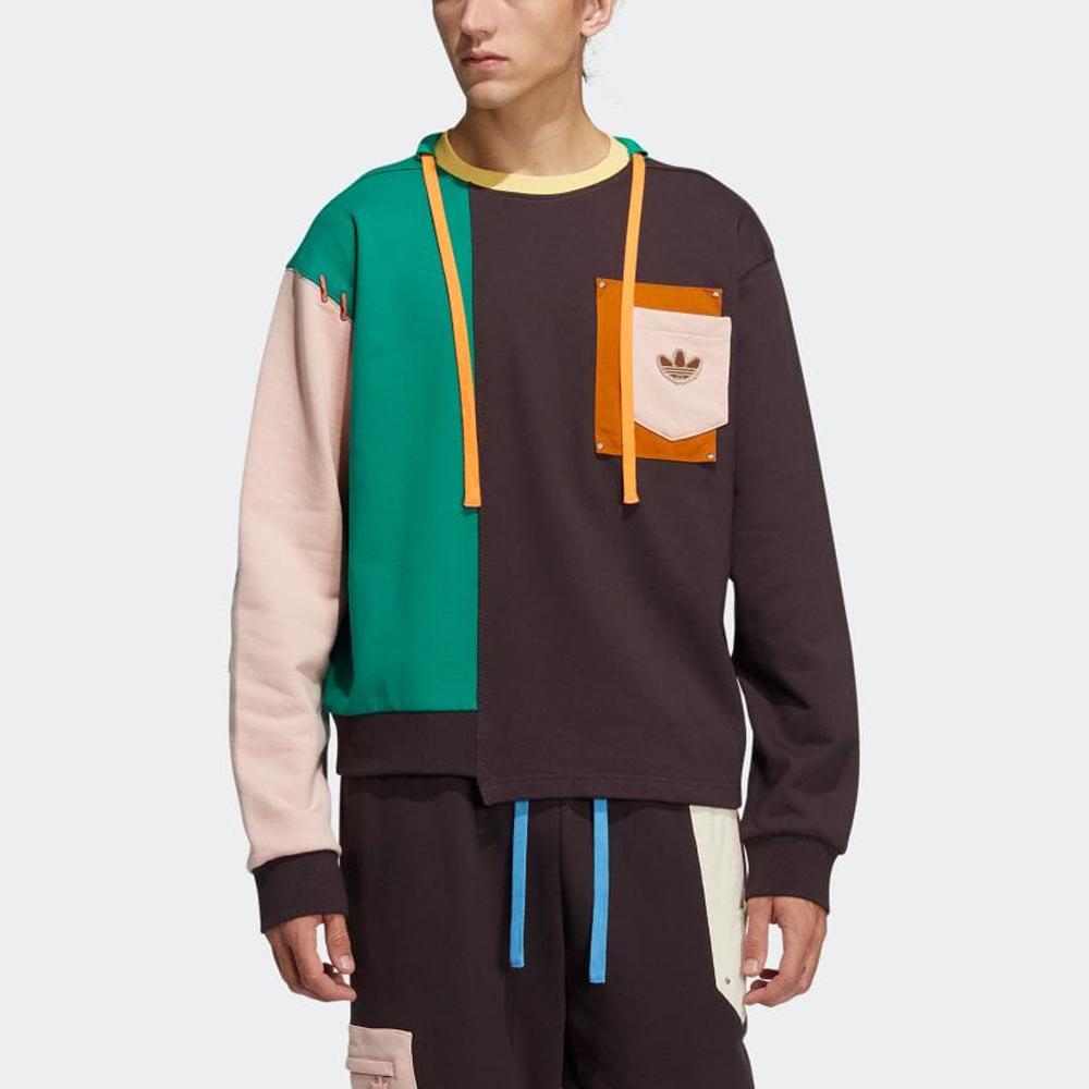 Adidas Оригинальная свободная толстовка Melting Sadness Puppet Series с цветными блоками и асимметричным подолом, топы унисекс HC0349