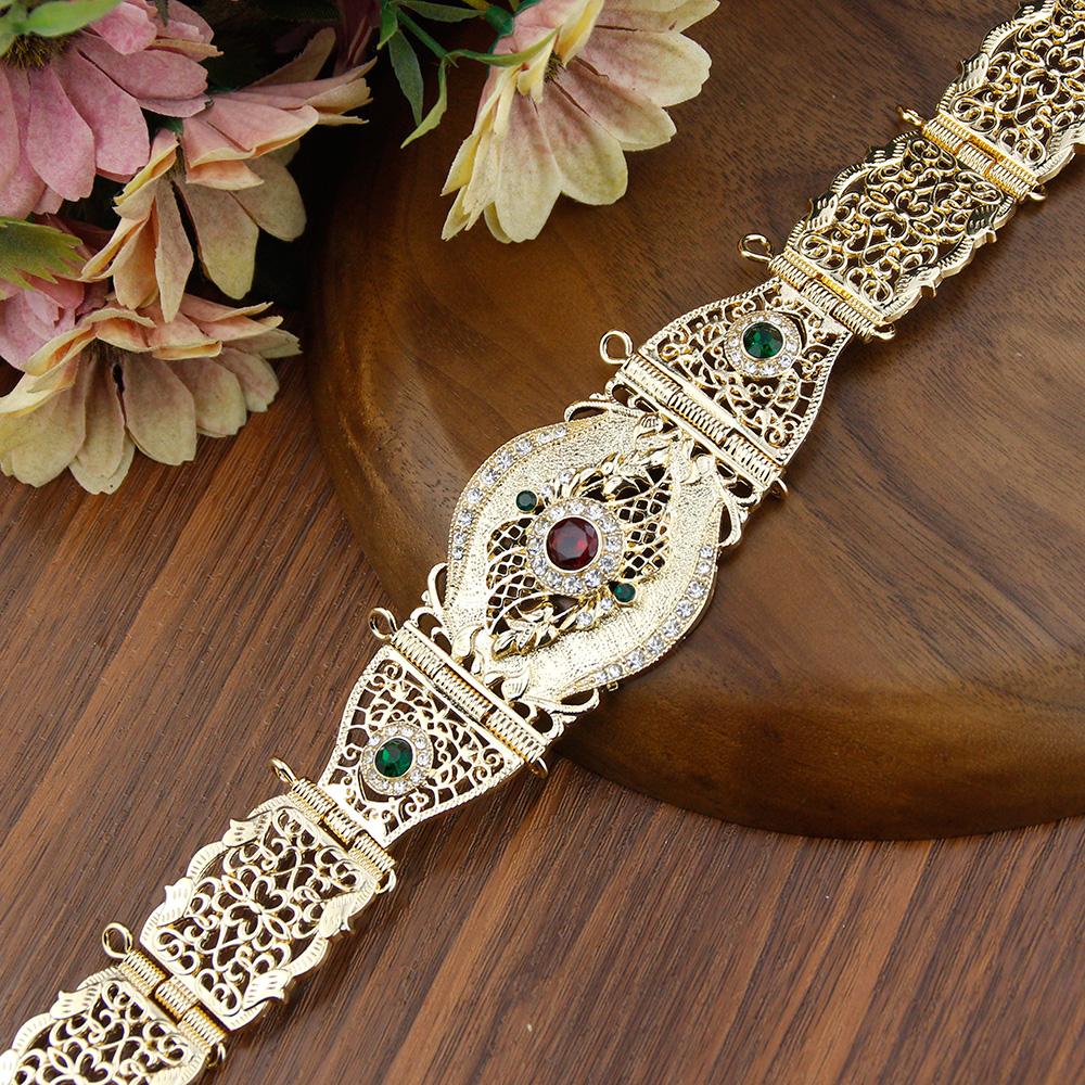 Gold Color Crystal Thin Belt For Women Waist Chain Adjustable Length Ethnic Bride Wedding Jewelry